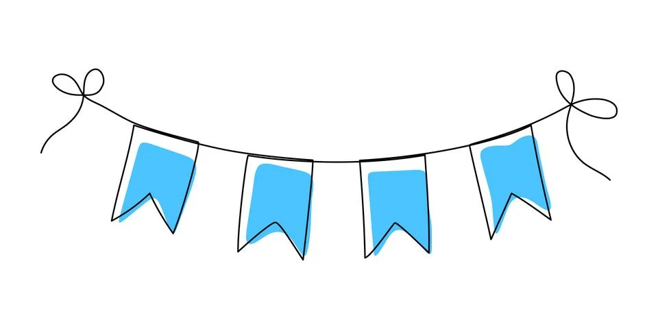 Continuous line drawing captures festive party bunting with triangle flags Stock Illustration