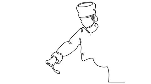 Continuous line drawing of chef preparing food Stock Footage 143309810