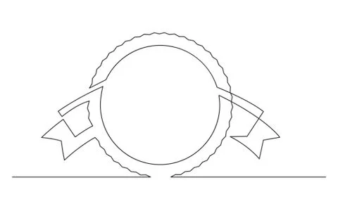 Continuous line drawing of circle and ribbon label Stock Illustration
