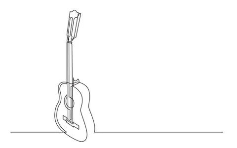 Continuous line drawing of classical acoustic guitar Stock Illustration