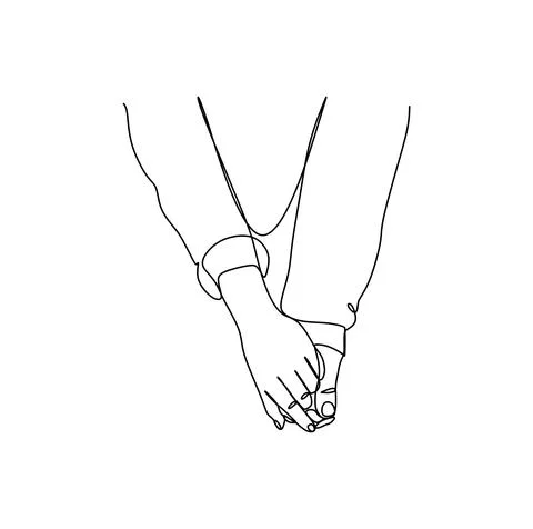 Continuous line drawing of Close up at couple hands holding each other vector Stock Illustration