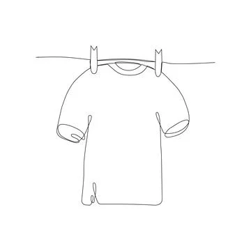 Continuous line drawing cloth, the T-shirt is drying on a rope, one line dr.. Stock Illustration