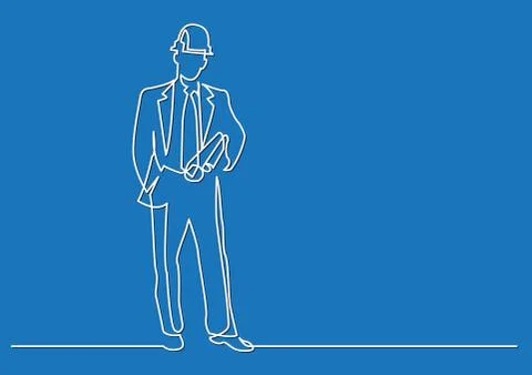 Continuous line drawing of - construction engineer Stock Illustration