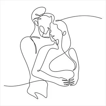 Continuous line drawing of couple hug together vector illustration. Stock Illustration