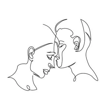 Continuous line, drawing of couple, man and woman. Vector illustration Stock Illustration