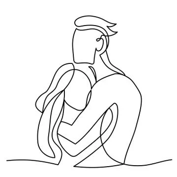 Continuous line drawing of couple standing hugging. One line art Illustrazione stock