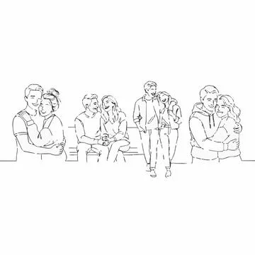 Continuous line drawing couples love relationships Silhouette 库存插图