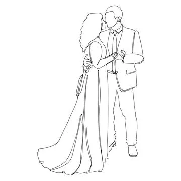 Continuous line drawing of Couples who love each other get married. Newlyweds Stock Illustration