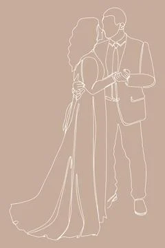 Continuous line drawing of Couples who love each other get married. Newlyweds Stock Illustration