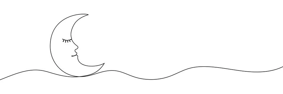 Continuous line drawing of crescent moon and stars. Ramadan Kareem vector art Stock Illustration