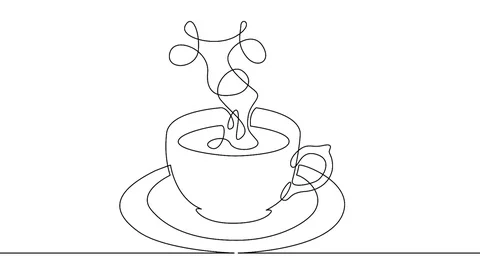 Continuous line drawing cup of coffee Video stock 92121200