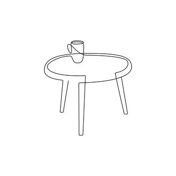 Continuous line drawing of cup of coffee on table. Linear silhouette furniture Stock Illustration