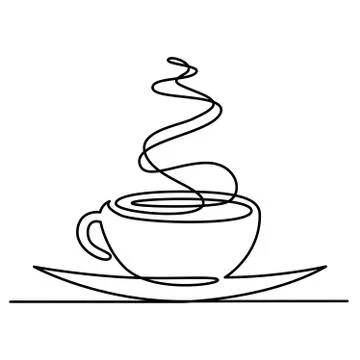 Continuous line drawing of cup of tea or coffee with steam linear icon. Thin Illustrazione stock