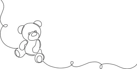 Continuous line drawing of a cute teddy bear sitting and looking playful (7.. Stock Illustration