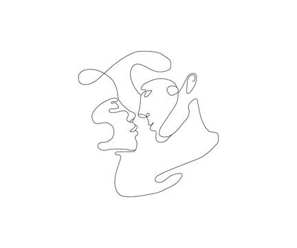 Continuous line drawing depicting two faces in profile. Ilustração Stock