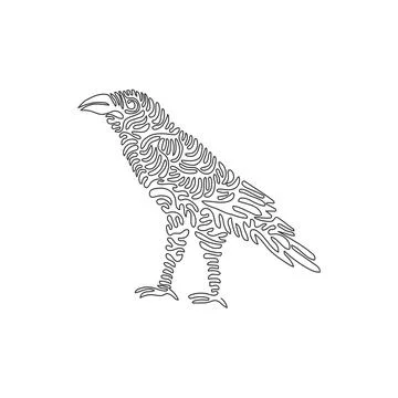 Continuous line drawing design vector illustration of highly intelligent raven Stock Illustration