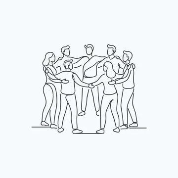 Continuous line drawing diverse people holding hands teamwork unity Silhouett Stock Illustration