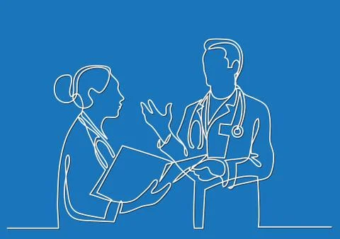 Continuous line drawing of doctors talking Stock Illustration