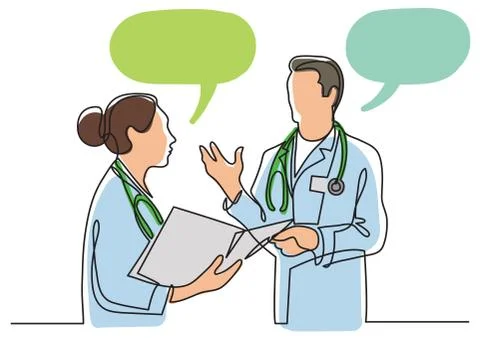 Continuous line drawing of doctors talking Stock Illustration
