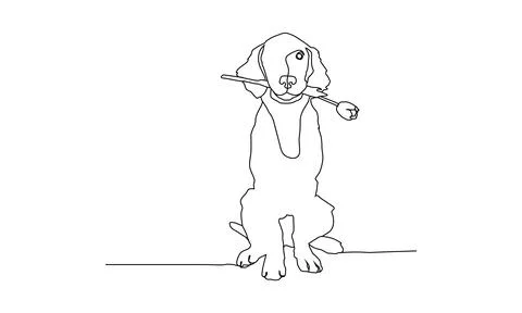 Continuous line drawing of a dog bites thee flower design Stock Illustration