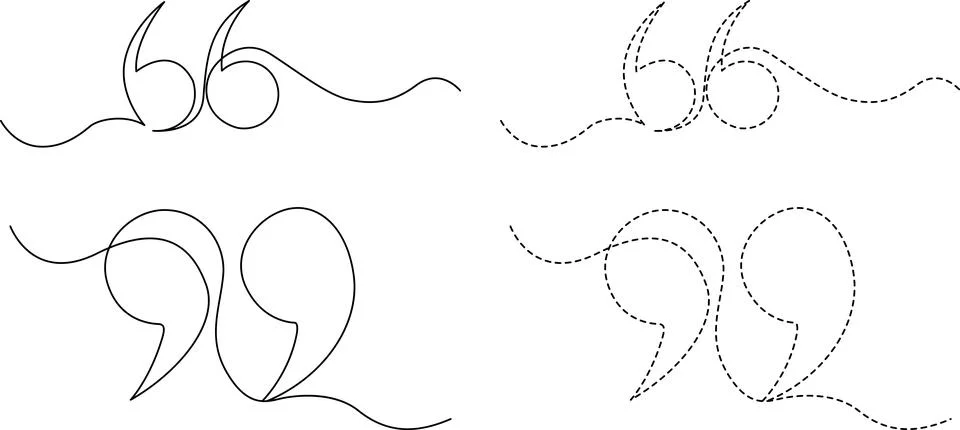 Continuous line drawing of double quotation marks in both solid and dashed .. Stock Illustration
