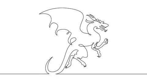 Continuous line drawing dragon Stock Footage 92123091