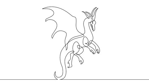 Continuous line drawing dragon Stock Footage 92123093