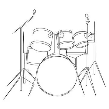 Continuous line drawing of drum band set. Percussion music instruments. Stock Illustration
