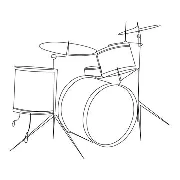 Continuous line drawing of drum band set. Percussion music instruments concept. Stock Illustration