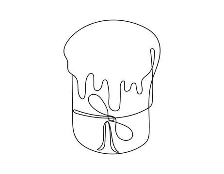 Continuous line drawing of an Easter Kulich cake with icing. Traditional Stock Illustration