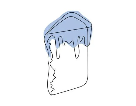 Continuous line drawing of Easter Kulich cake with colored icing. A slice o.. Stock Illustration