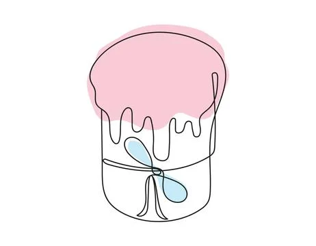 Continuous line drawing of Easter Kulich cake with colored icing. Tradition.. Stock Illustration