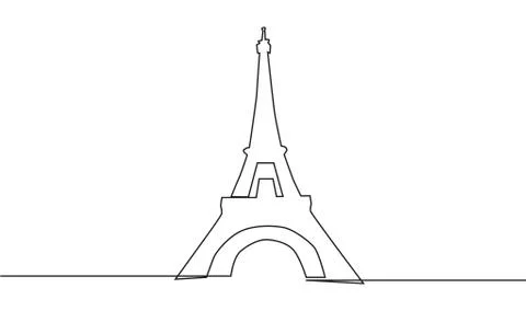 Continuous line drawing of the Eiffel Tower in Paris attractions illustration Illustrazione stock