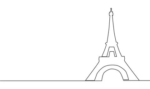 Continuous line drawing of the Eiffel Tower in Paris attractions illustration Stock Illustration