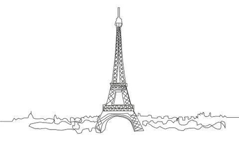 Continuous line drawing of the Eiffel Tower in Paris attractions illustration 스톡 일러스트