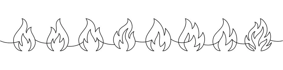 Continuous line drawing of eight flame shapes. Minimal vector fire border for Stock Illustration