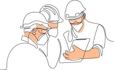 Continuous line drawing of a engineers with tablet Stock Illustration