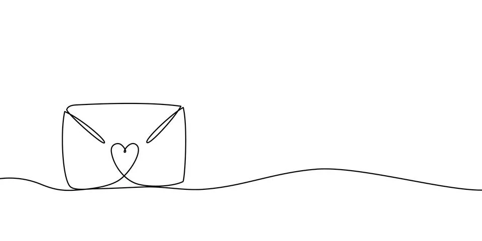 Continuous line drawing of envelope with heart symbol. Minimalist mail art Stock Illustration