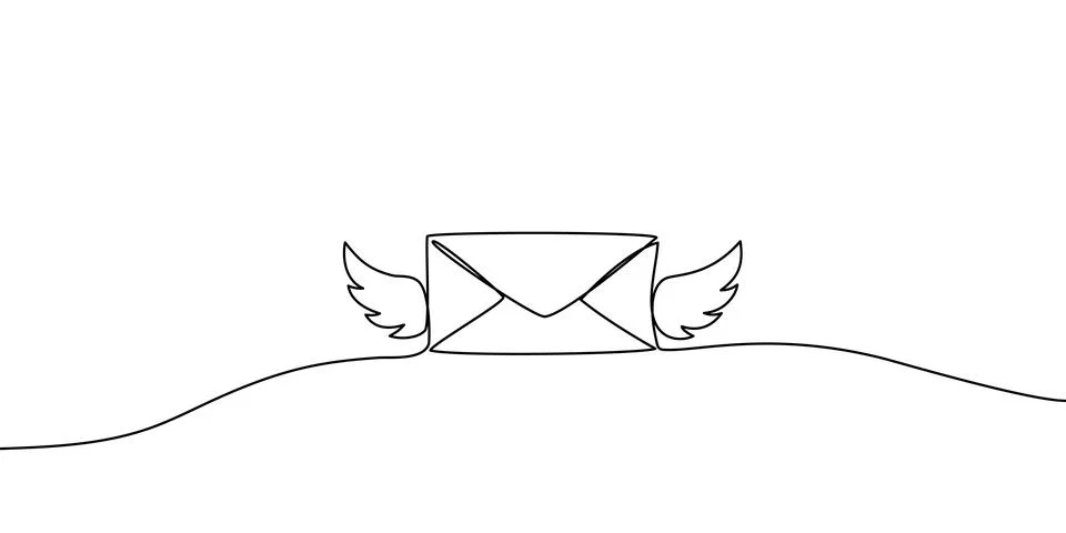 Continuous line drawing of envelope with letter inside. Minimalist one-line art Stock Illustration