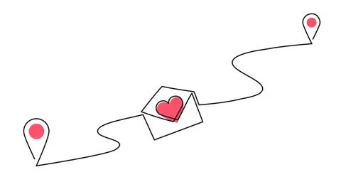 Continuous line drawing of envelope with red heart. Valentine's day letter. Stock Illustration