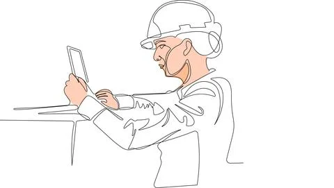 Continuous line drawing of a experienced engineer Stock Illustration
