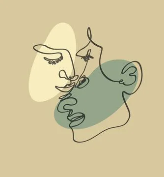 Continuous line, drawing of faces man and woman. Vector illustration Stock Illustration