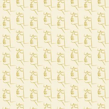 Continuous line drawing of faces seamless pattern. Fashion minimalist concept Stock Illustration