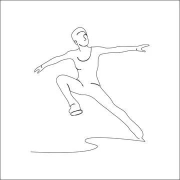 A continuous line drawing of a figure skater captured mid-jump Stock Illustration