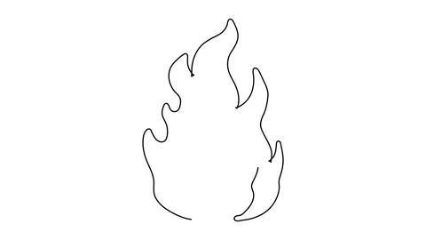 Continuous Line Drawing Of Fire On White 