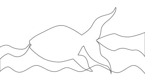 Continuous line drawing fish and waves. Stock Illustration