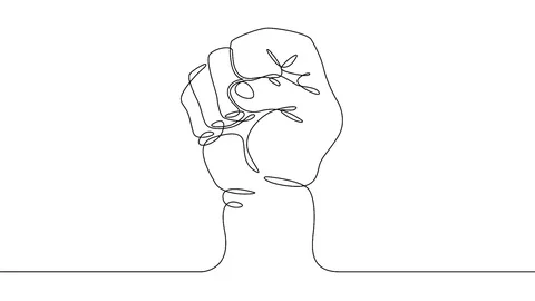 Continuous line drawing Fist gesture Stock Footage 92122000