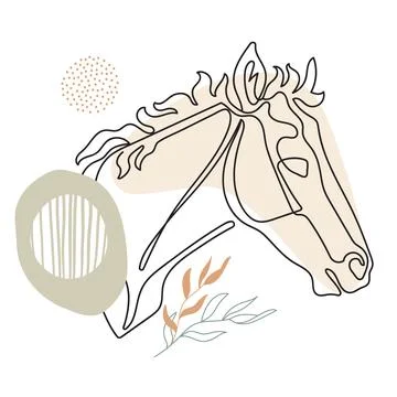 Continuous line drawing foal with botanical elements vector Stock Illustration