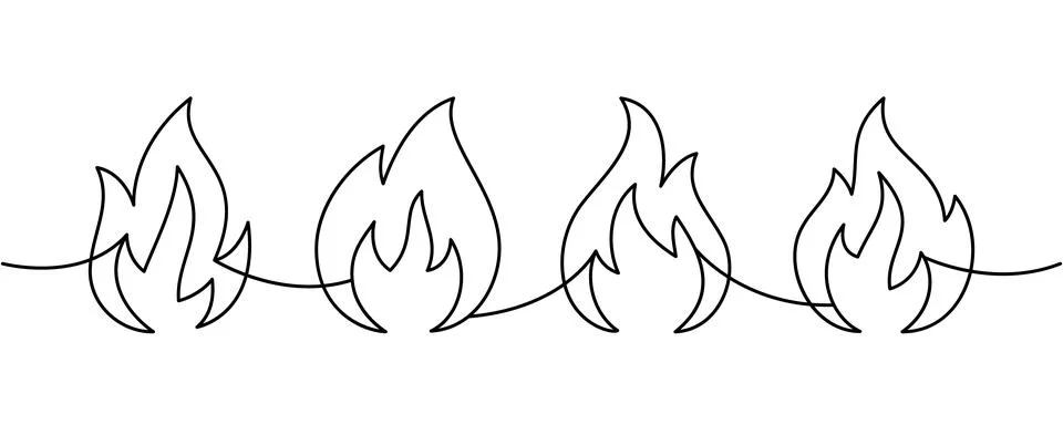 Continuous line drawing of four fire shapes. Minimal vector design for hot Stock Illustration