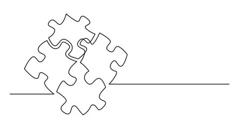 Continuous line drawing of four puzzle pieces connected together Stock Illustration